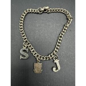 Vintage 1851 St. Joseph College S & J Charm Curb Link Bracelet Silver Tone
